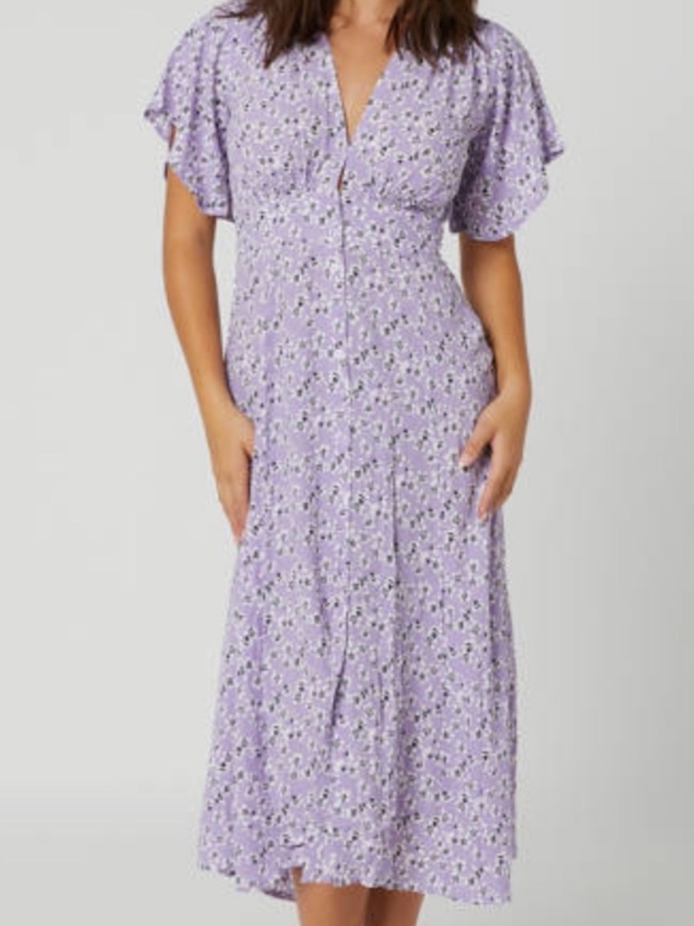 Rue Stiic Leia Midi Dress Size Small Purple Floral Button Front Prairie Cottage